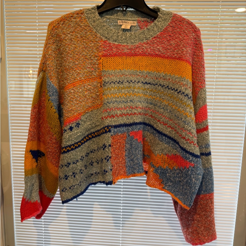 Sincerly Jules Color block cropped box sweater size small